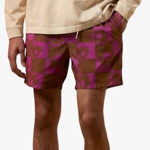 Urban Outfitters Daisy Floral Checkerboard Swim Short Purple NWT
